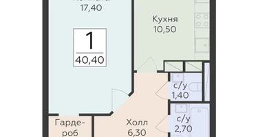 1-к. квартира, 40&nbsp;м²