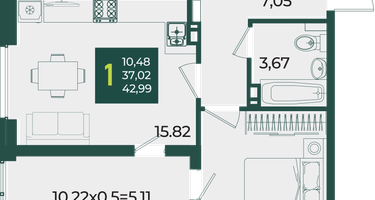 1-к. квартира, 42&nbsp;м²