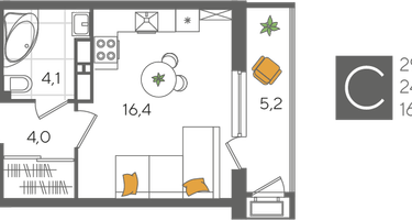 Студия, 29&nbsp;м²