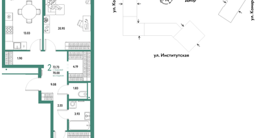 2-к. квартира, 72 м²