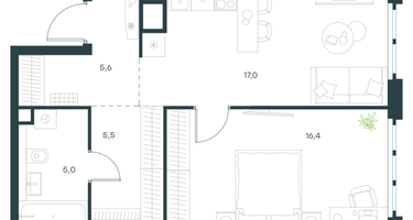 1-к. квартира, 49&nbsp;м²