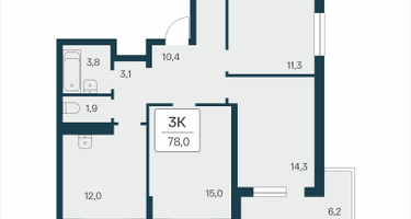 3-к. квартира, 78&nbsp;м²