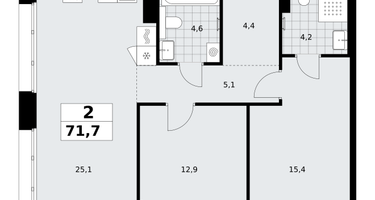 2-к. квартира, 71&nbsp;м²