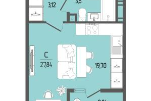 Студия, 27 м²