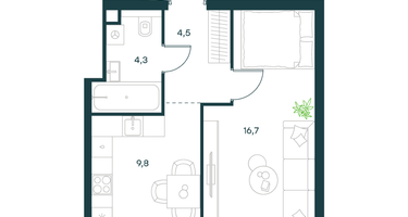 1-к. квартира, 35&nbsp;м²
