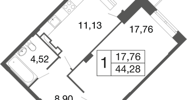 1-к. квартира, 44&nbsp;м²