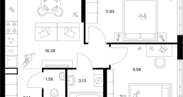 2-к. квартира, 46&nbsp;м²