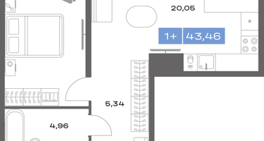 1-к. квартира, 43&nbsp;м²