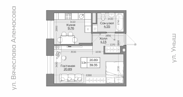 1-к. квартира, 39 м²