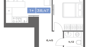 1-к. квартира, 38&nbsp;м²
