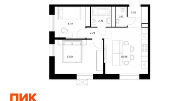 2-к. квартира, 49 м²