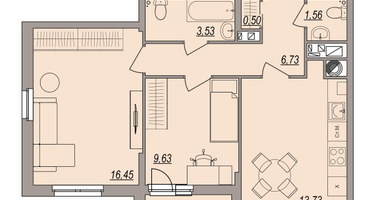 2-к. квартира, 53 м²