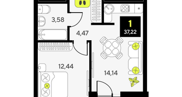 1-к. квартира, 37 м²