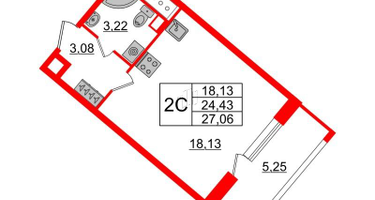 Студия, 24 м²