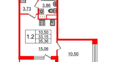 1-к. квартира, 33 м²