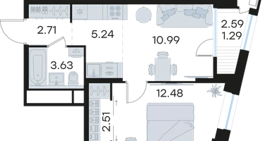1-к. квартира, 38&nbsp;м²