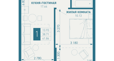 1-к. квартира, 43&nbsp;м²