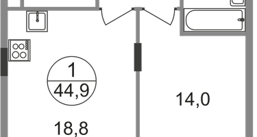 1-к. квартира, 44 м²