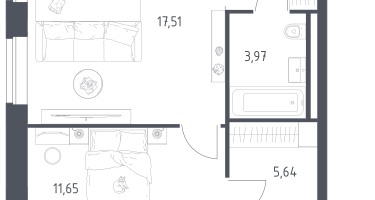 1-к. квартира, 42&nbsp;м²