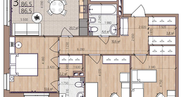 3-к. квартира, 86 м²
