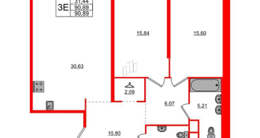 2-к. квартира, 90&nbsp;м²