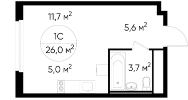 Студия, 26&nbsp;м²