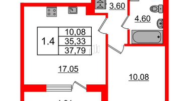 1-к. квартира, 35 м²