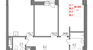 2-к. квартира, 57&nbsp;м²