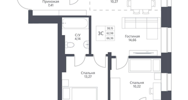 3-к. квартира, 66&nbsp;м²