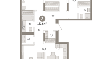 2-к. квартира, 123&nbsp;м²