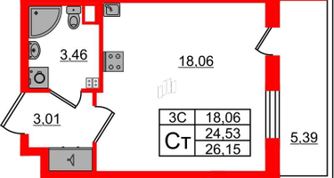 Студия, 24&nbsp;м²