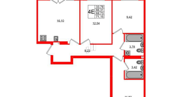 3-к. квартира, 68&nbsp;м²