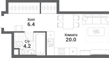 Студия, 30 м²