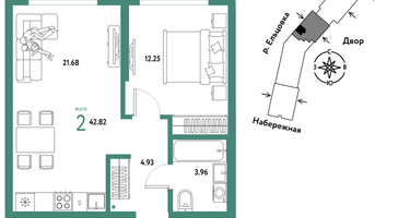 2-к. квартира, 42&nbsp;м²