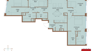 4-к. квартира, 126 м²
