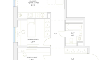 3-к. квартира, 69 м²