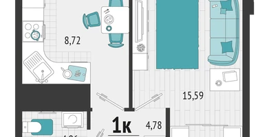 1-к. квартира, 32&nbsp;м²