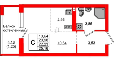 Студия, 22&nbsp;м²