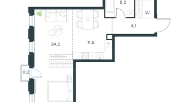 1-к. квартира, 48 м²