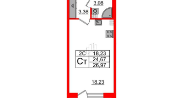 Студия, 24&nbsp;м²