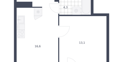 1-к. квартира, 39&nbsp;м²