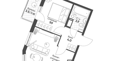 1-к. квартира, 36 м²