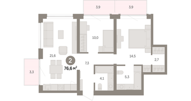 2-к. квартира, 76 м²