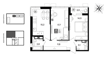 2-к. квартира, 66 м²