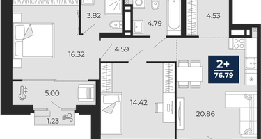 2-к. квартира, 74&nbsp;м²