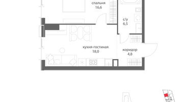 1-к. квартира, 45&nbsp;м²