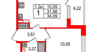 1-к. квартира, 31&nbsp;м²