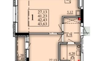 1-к. квартира, 42&nbsp;м²