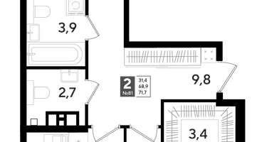 2-к. квартира, 71&nbsp;м²