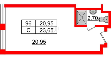 Студия, 23&nbsp;м²